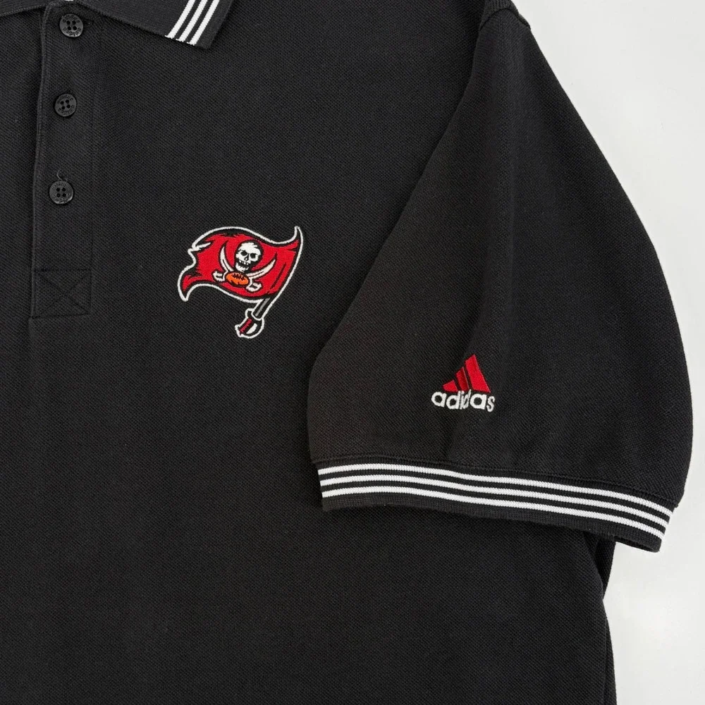 NFL Adidas Polo Shirt Mens Large Tampa Bay Buccaneers Black Football Fan‎ Sporty